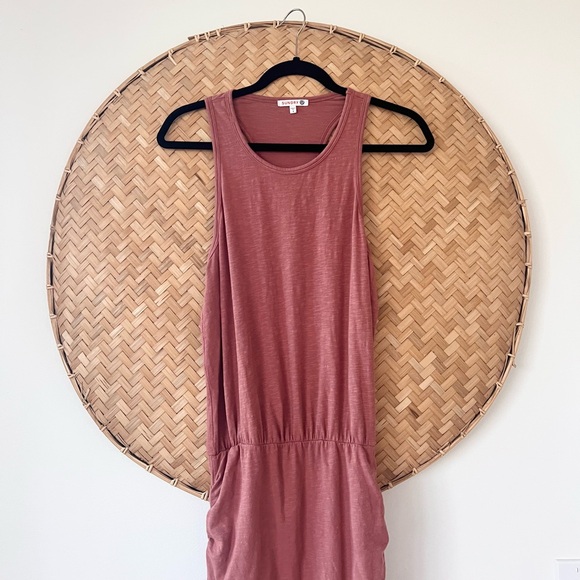 SUNDRY PETAL PINK RUCHED U—NECK SLEEVELESS COTTON DRESS POWDER PINK PASTEL DRESS - Picture 6 of 13